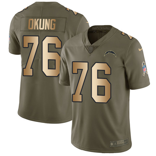 Nike Chargers #76 Russell Okung Olive/Gold Men's Stitched NFL Limited Salute To Service Jersey - Click Image to Close
